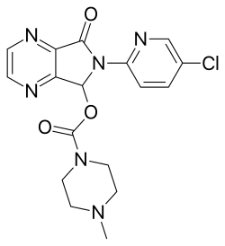 Chemical structure diagram of zopiclone, a cyclopyrrolone sedative-hypnotic